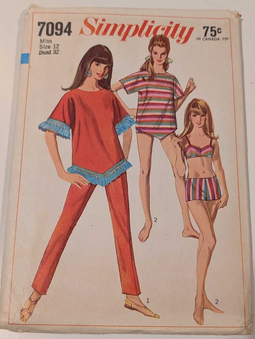 Vintage 1960s Simplicity 7094 Sewing Pattern Misses Top Slacks Bathing Suit Rare
